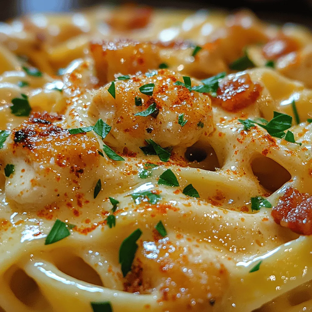 Willkommen zu unserem köstlichen Rezept für cremige Hähnchen-Bacon-Pasta! Wenn Sie auf der Suche nach einem schnellen, aber dennoch luxuriösen Gericht sind, das sowohl herzhaft als auch befriedigend ist, dann sind Sie hier genau richtig. Diese Pasta kombiniert die Aromen von zartem Hähnchen, knusprigem Bacon und einer reichhaltigen, cremigen Sauce, die sowohl den Gaumen verwöhnt als auch die Sinne belebt.