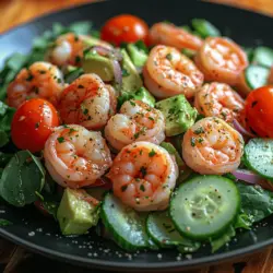 Die Hauptbestandteile dieses Salats – Garnelen, Avocado und frisches Gemüse – sind nicht nur köstlich, sondern auch besonders gesund.