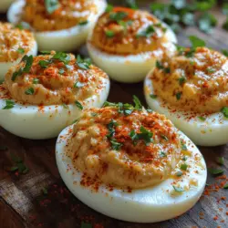 Gerösteter Knoblauch Hummus gefüllte Eier sind eine innovative und köstliche Variante des klassischen Gerichts "Deviled Eggs". Diese besondere Rezeptur kombiniert die cremige Textur von Hummus mit dem herzhaften Geschmack von geröstetem Knoblauch und den klassischen Aromen von gefüllten Eiern. In den letzten Jahren haben gefüllte Eier an Beliebtheit gewonnen, nicht nur als beliebter Party-Snack, sondern auch als gesunde Vorspeise oder Beilage zu verschiedenen Gerichten.