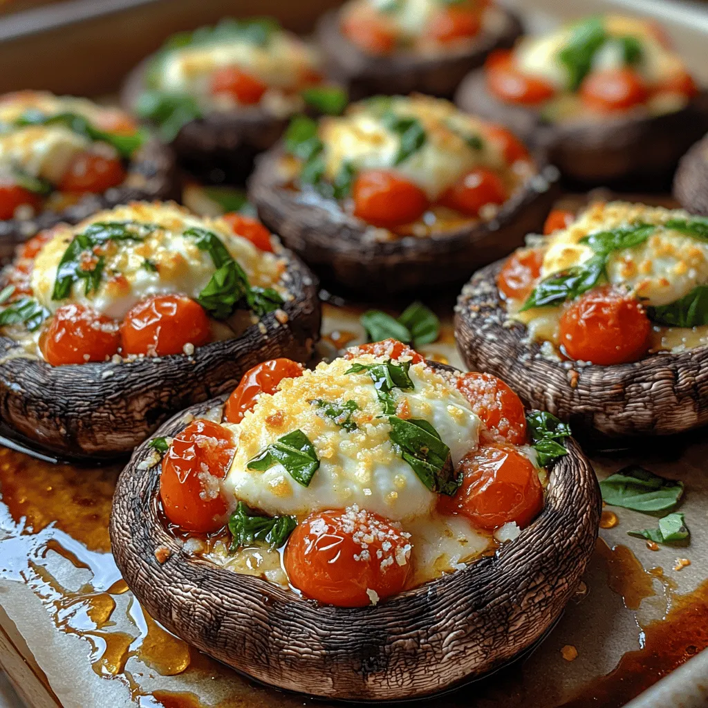 Portobello-Pilze sind die großen, schmackhaften Vertreter der Pilzfamilie und zeichnen sich durch ihre fleischige Konsistenz und ihren erdigen Geschmack aus. Sie sind eine hervorragende Quelle für Vitamine und Mineralien, darunter B-Vitamine, Vitamin D, Selen und Antioxidantien. Der hohe Wassergehalt der Portobello-Pilze macht sie kalorienarm, während sie gleichzeitig eine sättigende Wirkung haben. Diese Pilze sind nicht nur gesund, sondern auch perfekt geeignet, um verschiedene Füllungen aufzunehmen, was sie ideal für dieses Rezept macht.