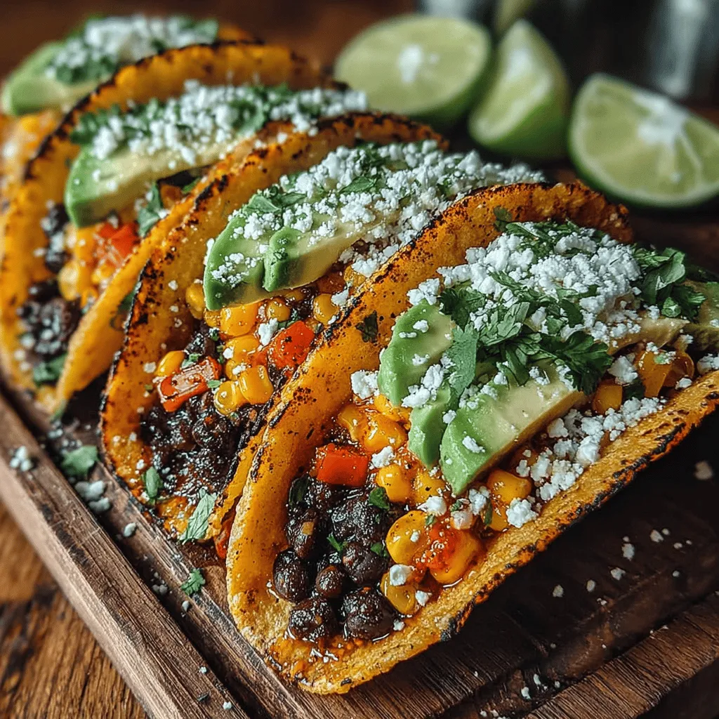 Die Hauptzutaten dieser Tacos – frischer Mais, schwarze Bohnen und eine Auswahl an Gemüse – spielen eine entscheidende Rolle für den Geschmack und die Textur des Gerichts. Frischer Mais bringt eine süße Note und eine knackige Konsistenz mit sich, während die schwarzen Bohnen für eine herzhafte, proteinreiche Basis sorgen. Die Kombination dieser Zutaten schafft nicht nur ein sättigendes Gericht, sondern auch ein geschmackliches Erlebnis, das alle Sinne anspricht.